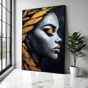 Elegant Female Profile Canvas, Modern Portrait Wall Art, Gold and Black Abstract Face, Canvas Decoration, Gift Art, Home Decor, Print