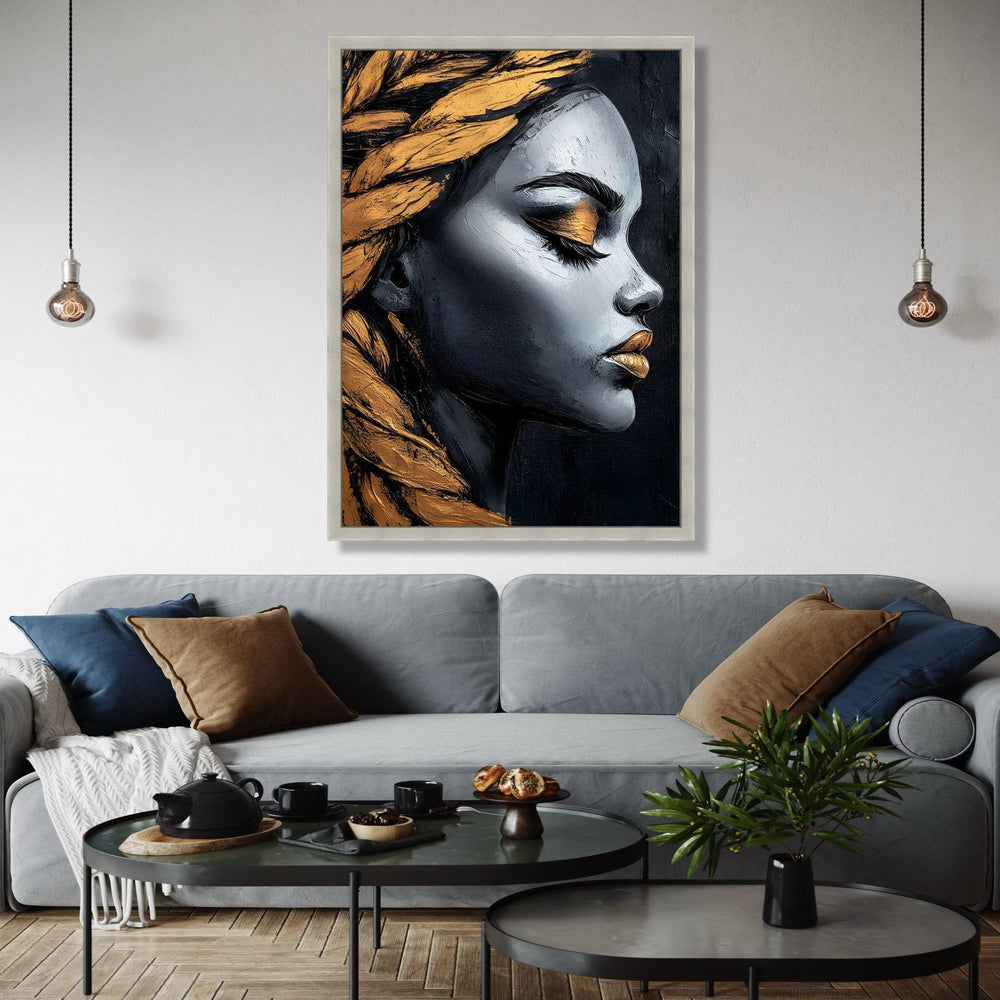 Elegant Female Profile Canvas, Modern Portrait Wall Art, Gold and Black Abstract Face, Canvas Decoration, Gift Art, Home Decor, Print