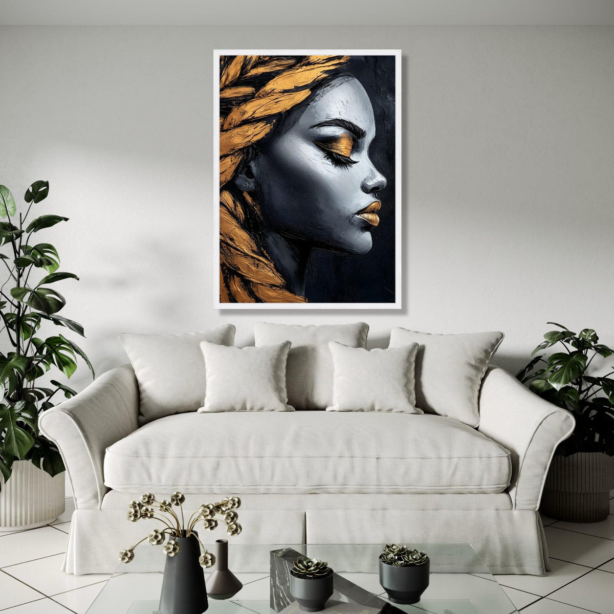 Elegant Female Profile Canvas, Modern Portrait Wall Art, Gold and Black Abstract Face, Canvas Decoration, Gift Art, Home Decor, Print