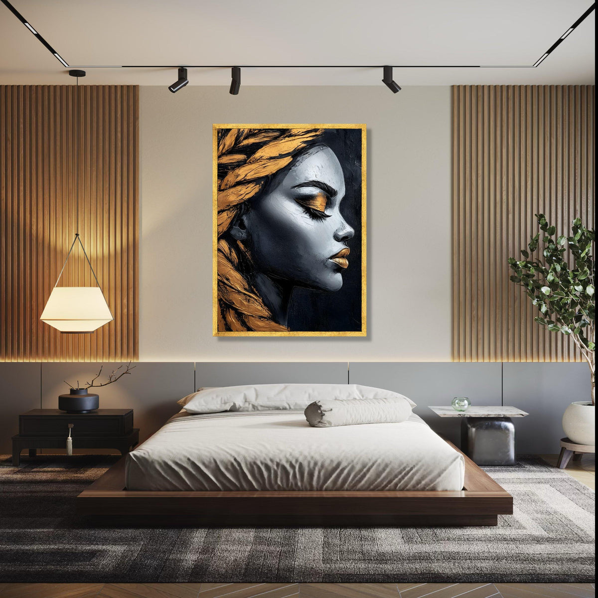 Elegant Female Profile Canvas, Modern Portrait Wall Art, Gold and Black Abstract Face, Canvas Decoration, Gift Art, Home Decor, Print