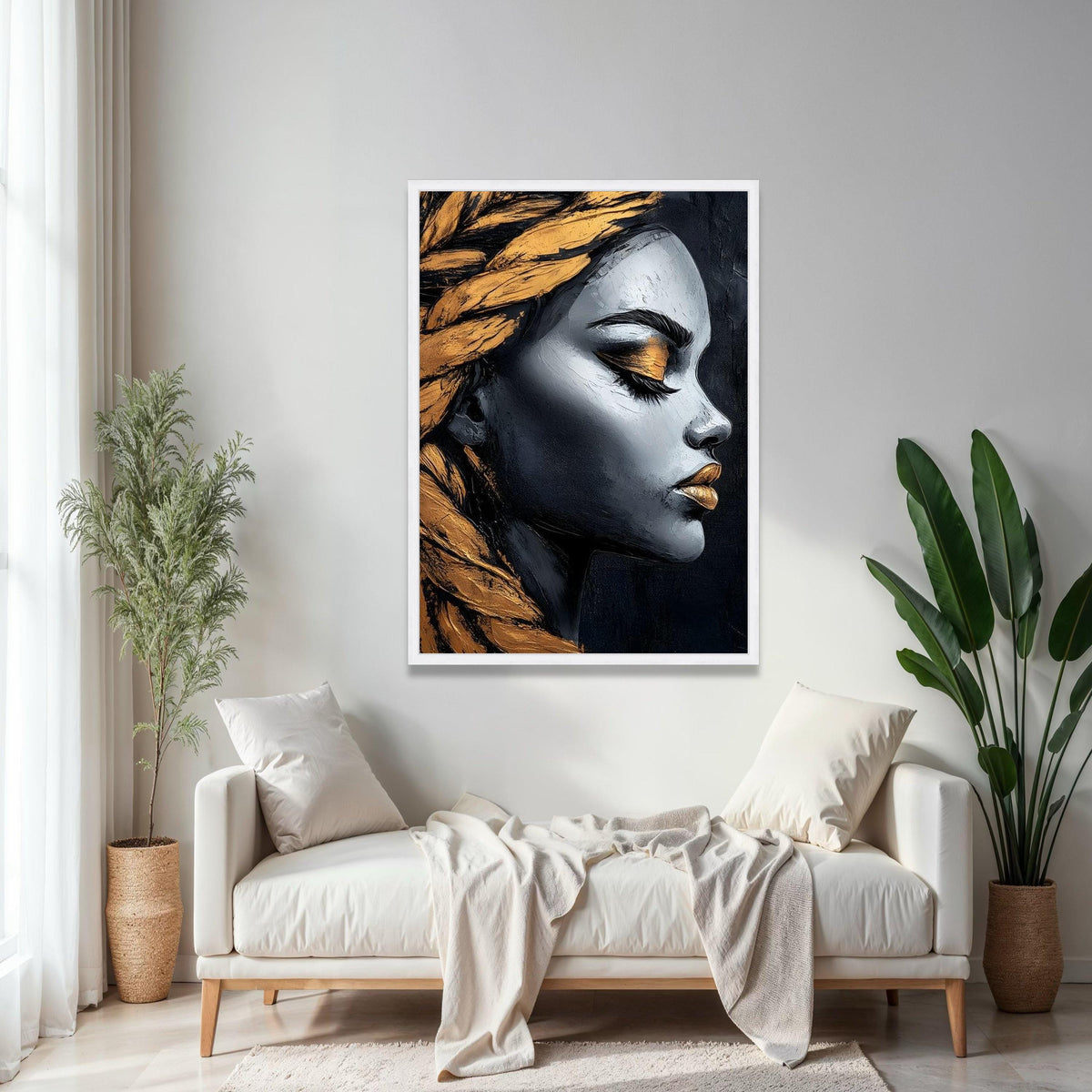 Elegant Female Profile Canvas, Modern Portrait Wall Art, Gold and Black Abstract Face, Canvas Decoration, Gift Art, Home Decor, Print