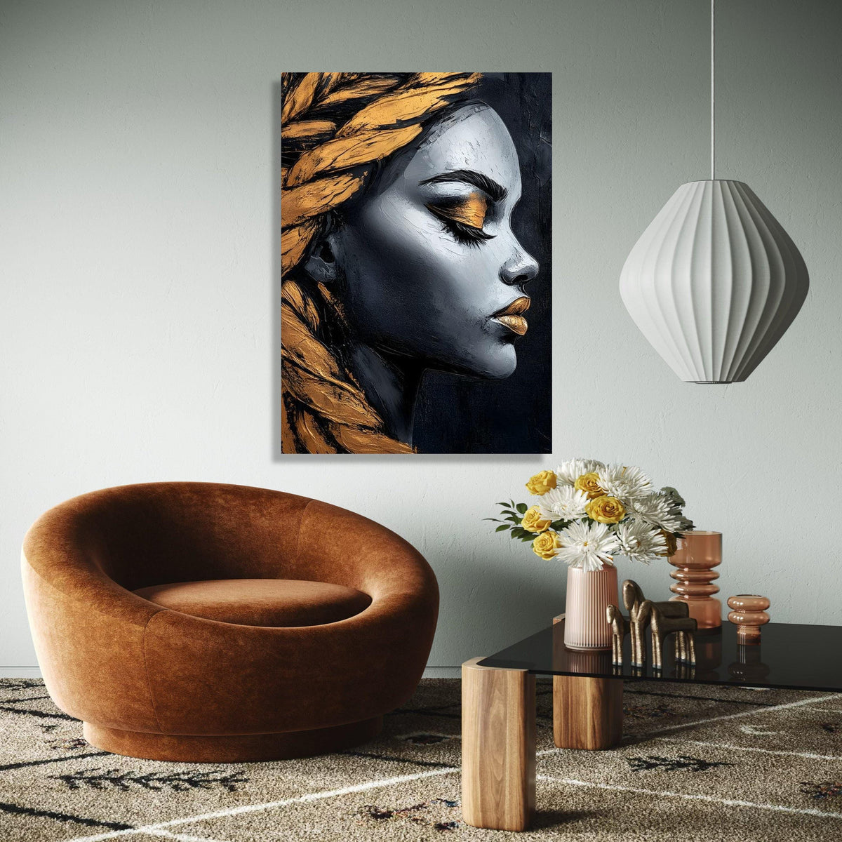 Elegant Female Profile Canvas, Modern Portrait Wall Art, Gold and Black Abstract Face, Canvas Decoration, Gift Art, Home Decor, Print