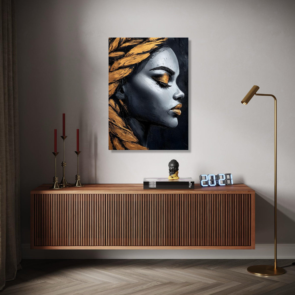 Elegant Female Profile Canvas, Modern Portrait Wall Art, Gold and Black Abstract Face, Canvas Decoration, Gift Art, Home Decor, Print