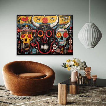 Abstract Tribal Skull Canvas Wall Art, Modern Urban Graffiti Style, Colorful Horned Skull Painting, Contemporary Gift Art, Home Decor, Print