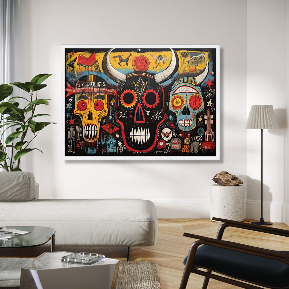 Abstract Tribal Skull Canvas Wall Art, Modern Urban Graffiti Style, Colorful Horned Skull Painting, Contemporary Gift Art, Home Decor, Print
