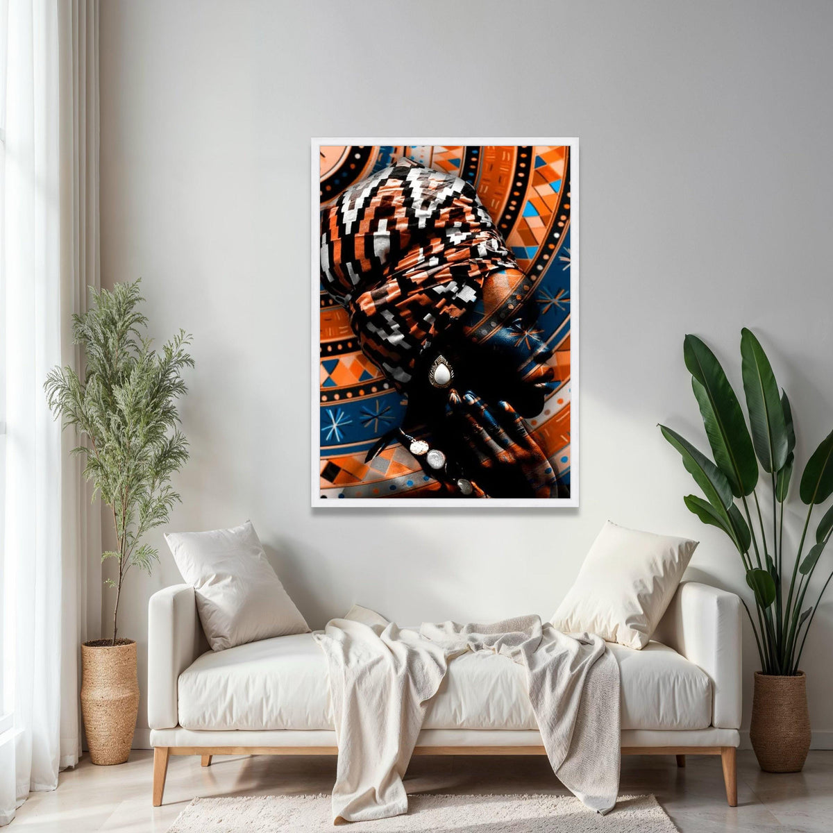 African Woman Portrait Canvas, Tribal Headwrap Wall Art, Ethnic Pattern Canvas, Modern Cultural Decor, Vibrant Gift Art, Home Decor, Print