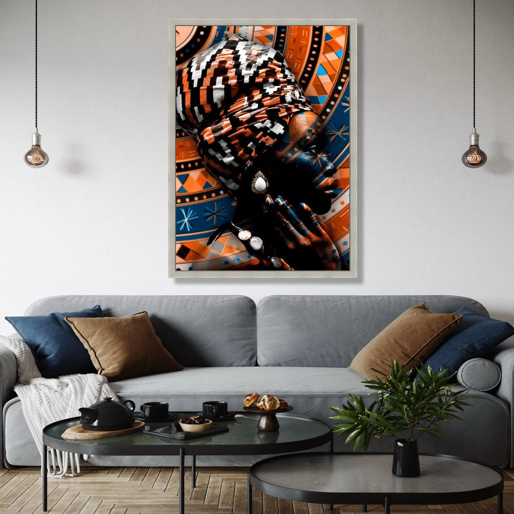 African Woman Portrait Canvas, Tribal Headwrap Wall Art, Ethnic Pattern Canvas, Modern Cultural Decor, Vibrant Gift Art, Home Decor, Print