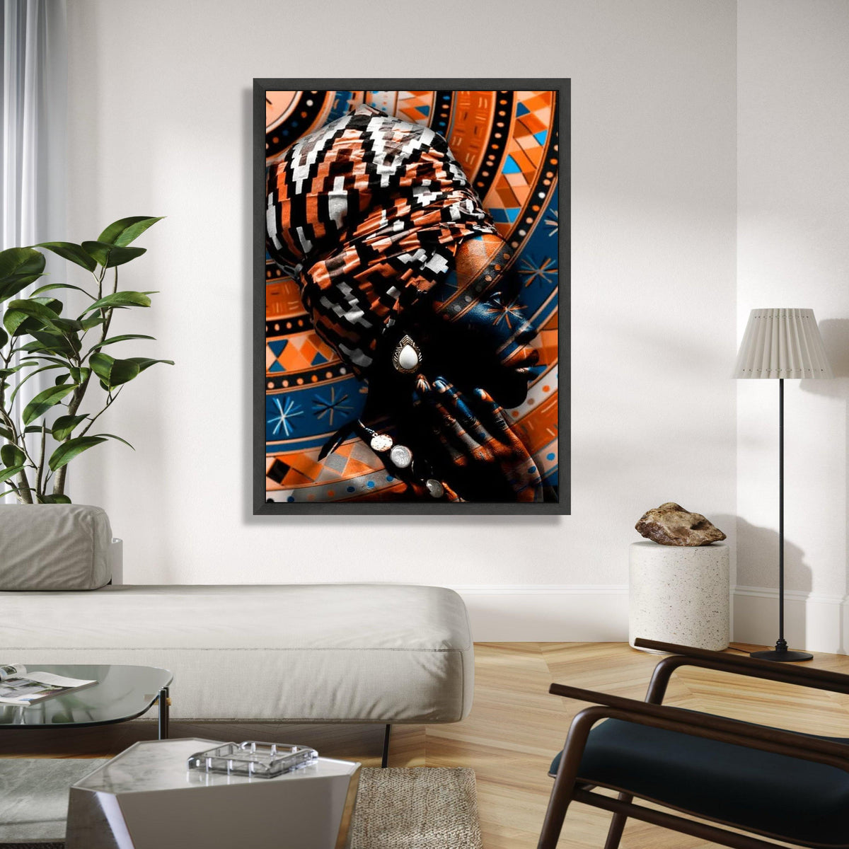 African Woman Portrait Canvas, Tribal Headwrap Wall Art, Ethnic Pattern Canvas, Modern Cultural Decor, Vibrant Gift Art, Home Decor, Print