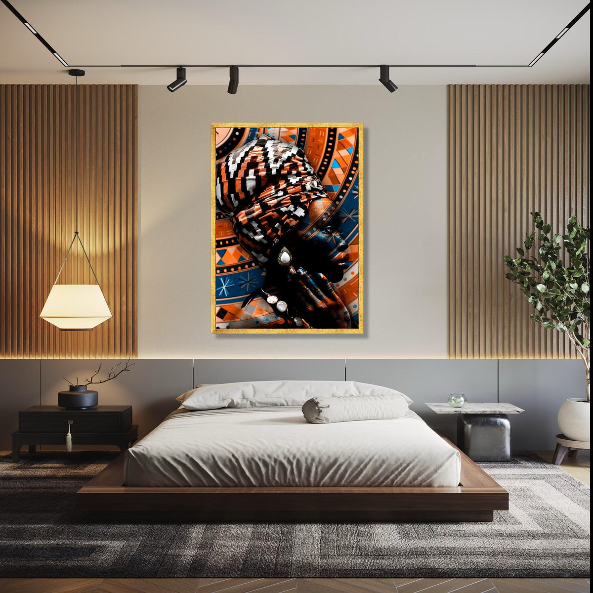 African Woman Portrait Canvas, Tribal Headwrap Wall Art, Ethnic Pattern Canvas, Modern Cultural Decor, Vibrant Gift Art, Home Decor, Print