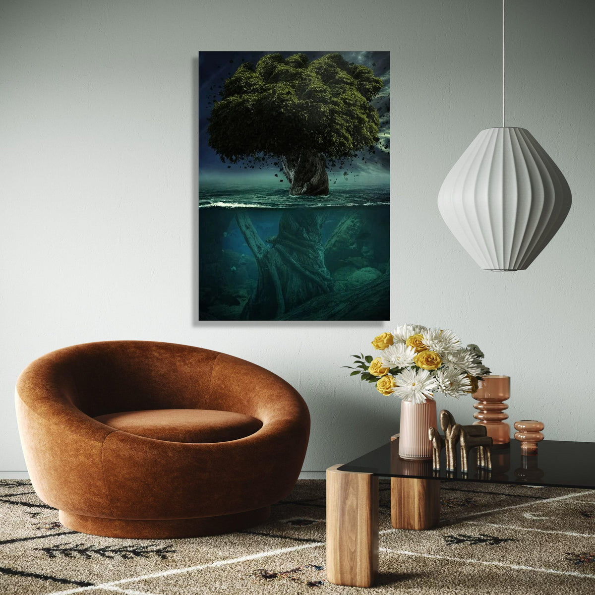 Mystical Tree of Life Canvas, Surreal Nature Wall Art, Underwater and Forest Scene, Fantasy Landscape Canvas, Gift Art, Home Decor, Print