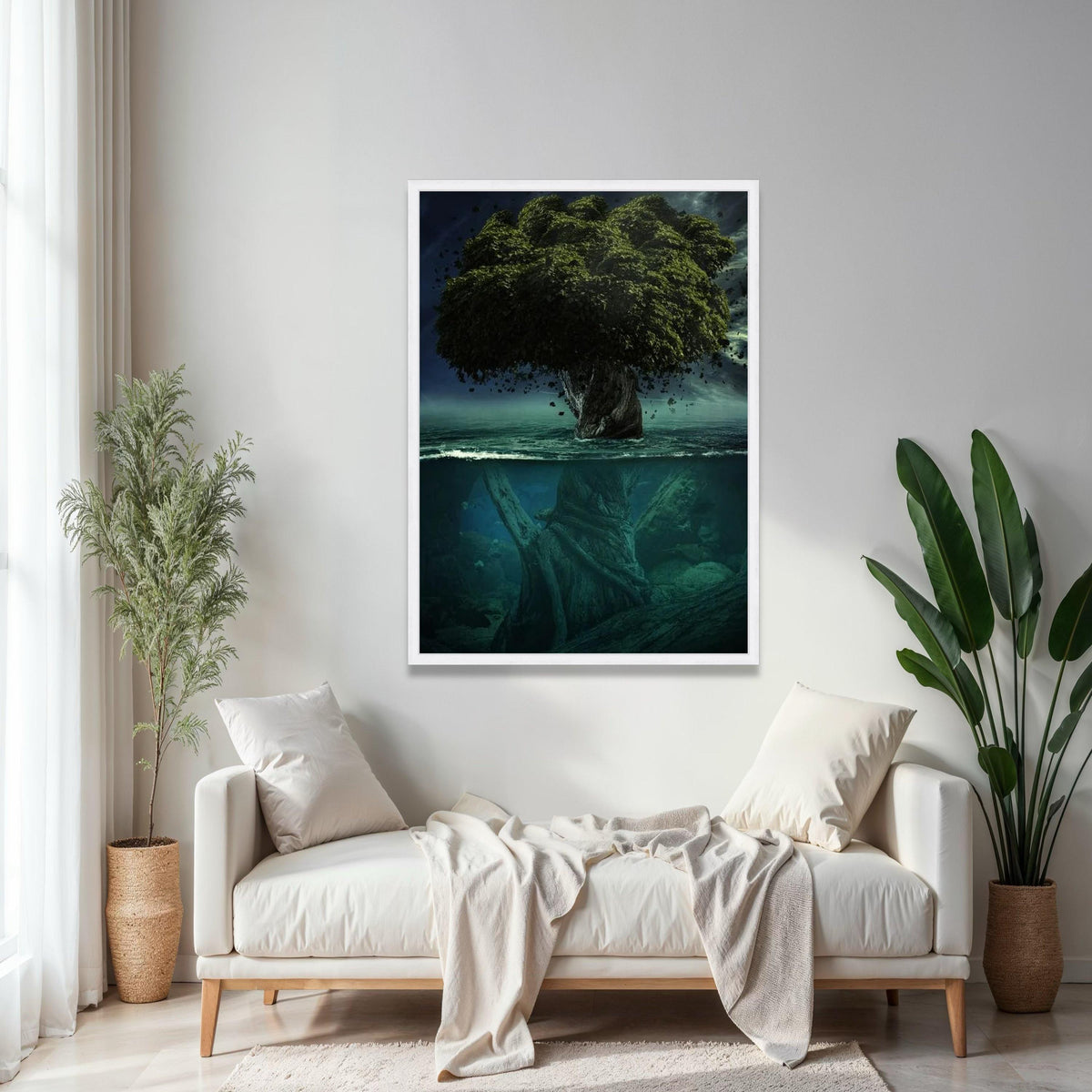 Mystical Tree of Life Canvas, Surreal Nature Wall Art, Underwater and Forest Scene, Fantasy Landscape Canvas, Gift Art, Home Decor, Print