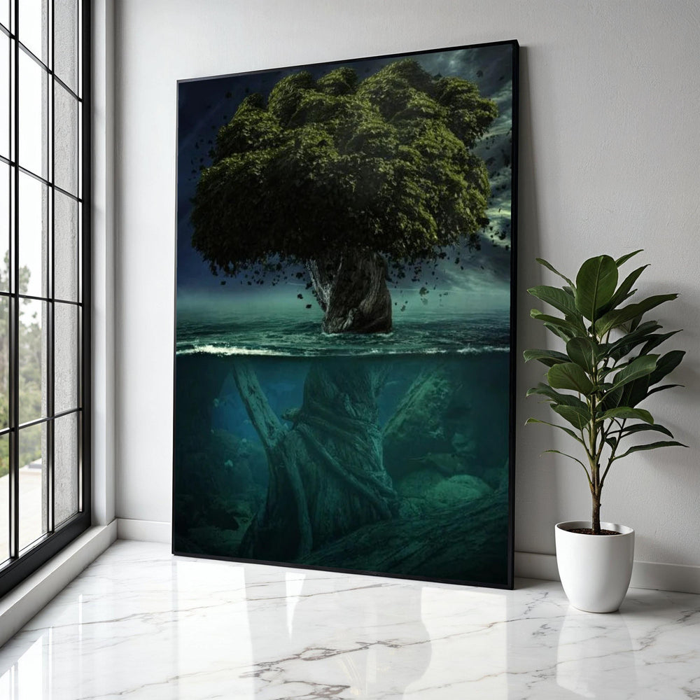 Mystical Tree of Life Canvas, Surreal Nature Wall Art, Underwater and Forest Scene, Fantasy Landscape Canvas, Gift Art, Home Decor, Print