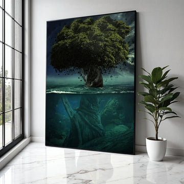 Mystical Tree of Life Canvas, Surreal Nature Wall Art, Underwater and Forest Scene, Fantasy Landscape Canvas, Gift Art, Home Decor, Print