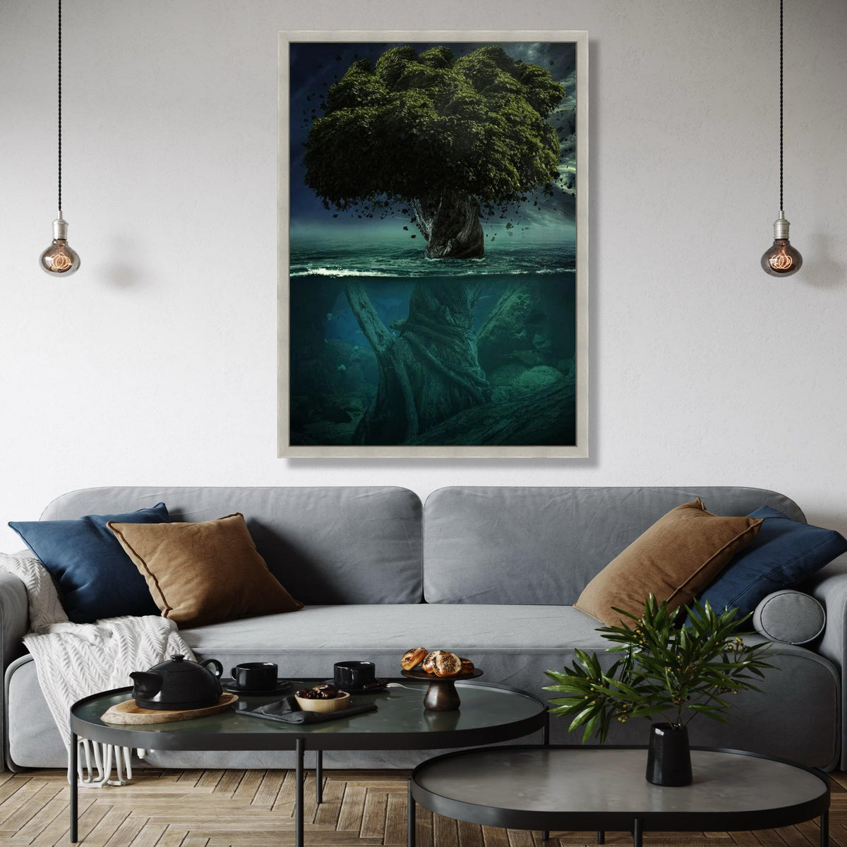 Mystical Tree of Life Canvas, Surreal Nature Wall Art, Underwater and Forest Scene, Fantasy Landscape Canvas, Gift Art, Home Decor, Print