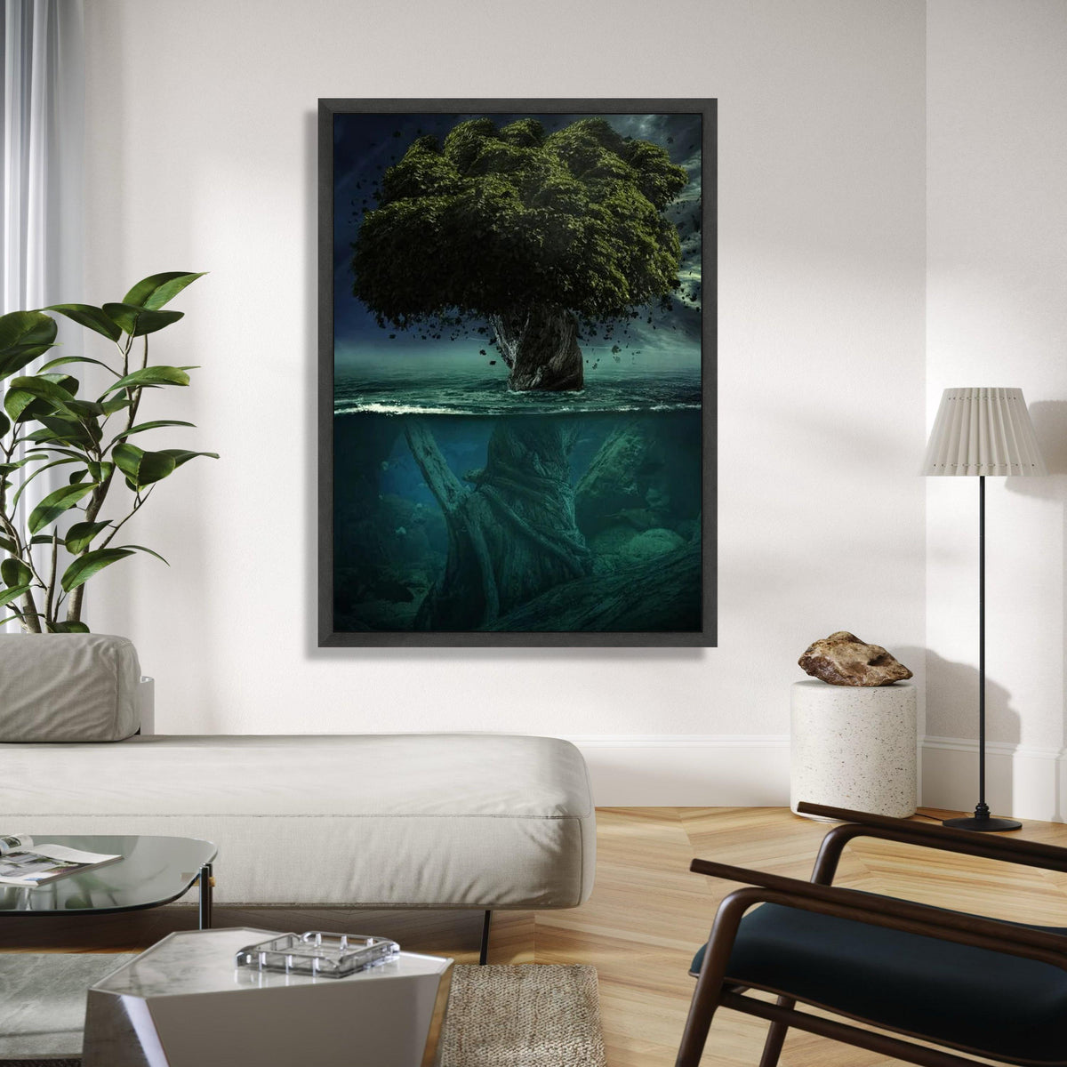 Mystical Tree of Life Canvas, Surreal Nature Wall Art, Underwater and Forest Scene, Fantasy Landscape Canvas, Gift Art, Home Decor, Print