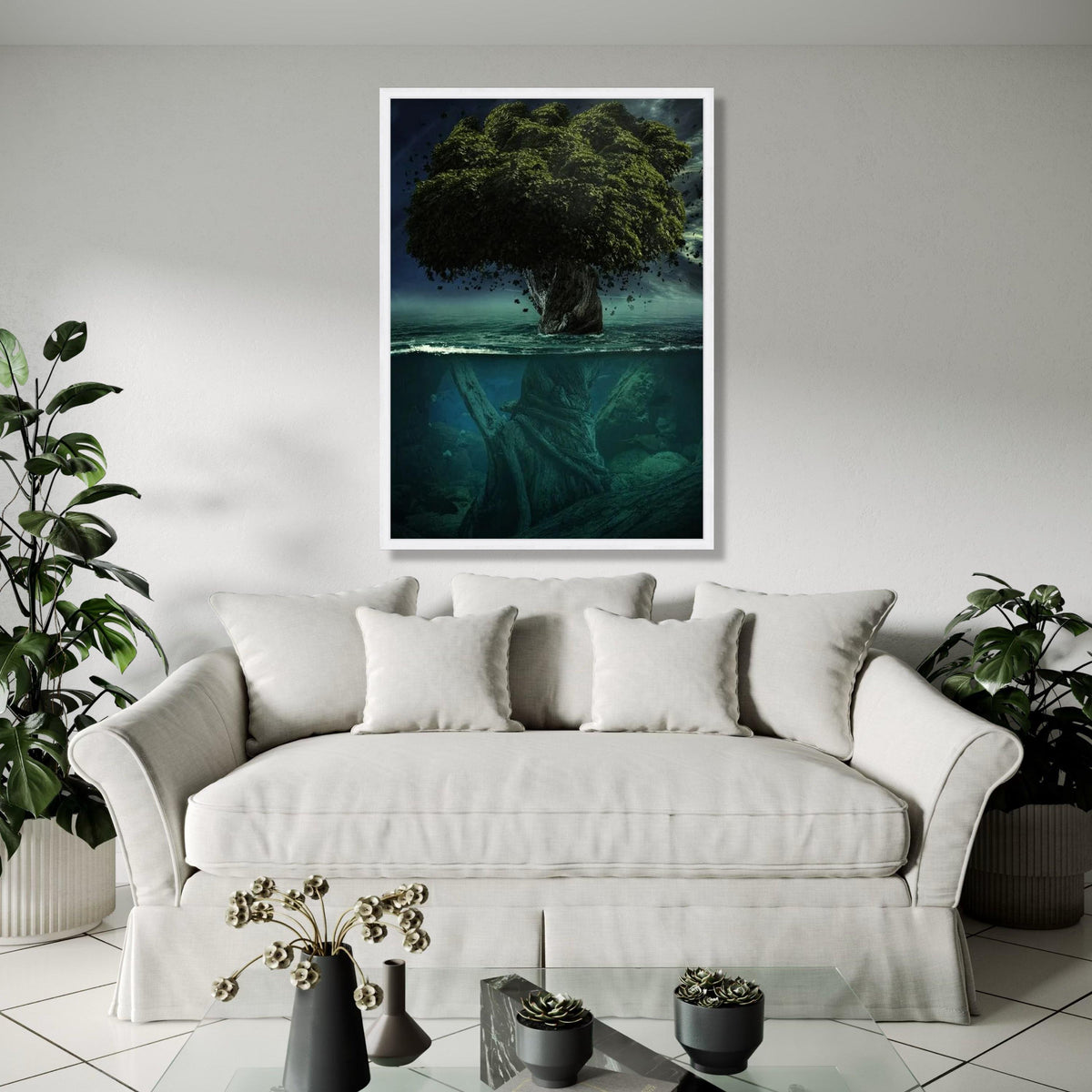 Mystical Tree of Life Canvas, Surreal Nature Wall Art, Underwater and Forest Scene, Fantasy Landscape Canvas, Gift Art, Home Decor, Print