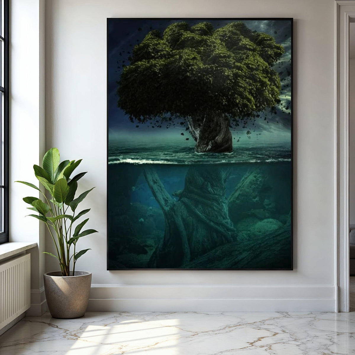 Mystical Tree of Life Canvas, Surreal Nature Wall Art, Underwater and Forest Scene, Fantasy Landscape Canvas, Gift Art, Home Decor, Print