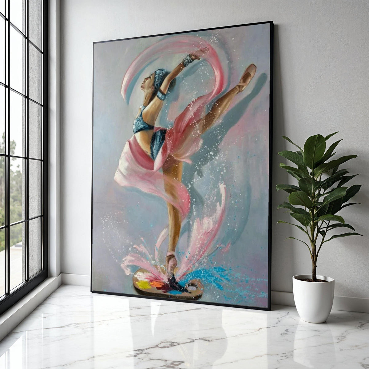 Graceful Ballerina Dance Canvas, Abstract Ballet Wall Art, Color Splash Movement Painting, Contemporary Home Gift Art, Home Decor, Print
