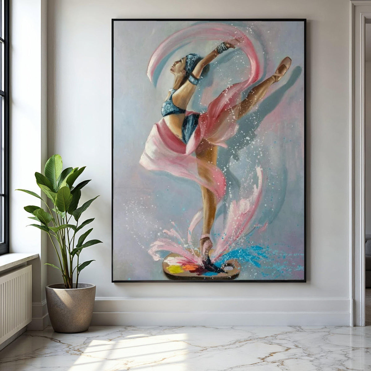 Graceful Ballerina Dance Canvas, Abstract Ballet Wall Art, Color Splash Movement Painting, Contemporary Home Gift Art, Home Decor, Print