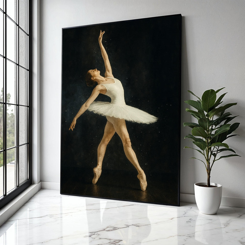 Graceful Ballet Dancer, White Tutu Canvas, Elegant Dance Pose Wall Art, Performing Arts Canvas, Classic Ballet Gift Art, Home Decor, Print
