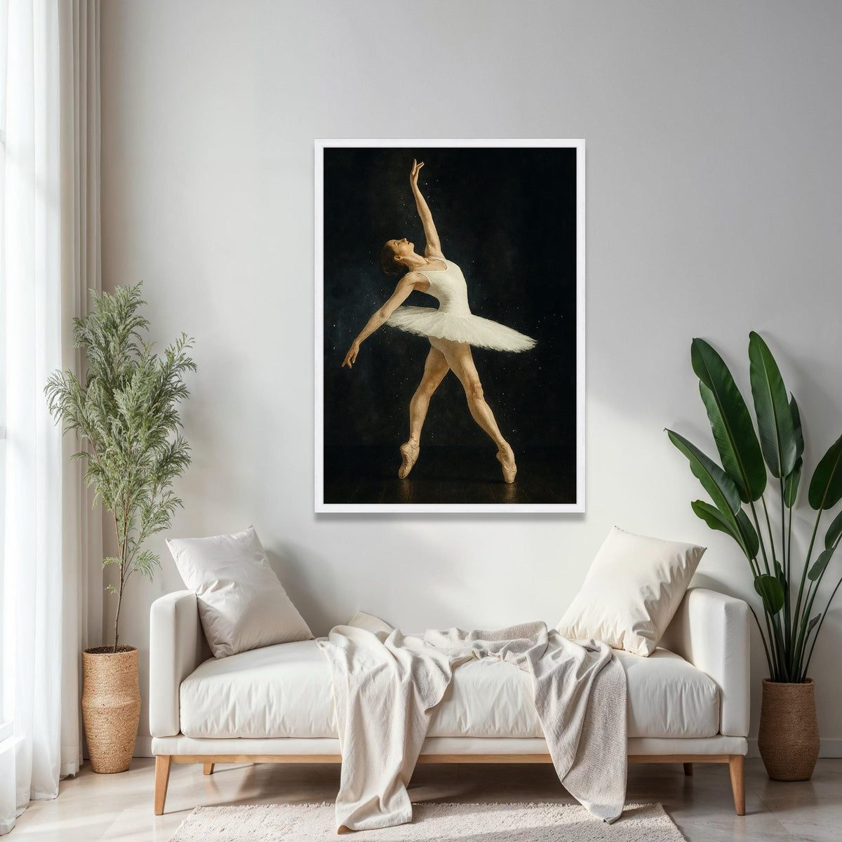 Graceful Ballet Dancer, White Tutu Canvas, Elegant Dance Pose Wall Art, Performing Arts Canvas, Classic Ballet Gift Art, Home Decor, Print