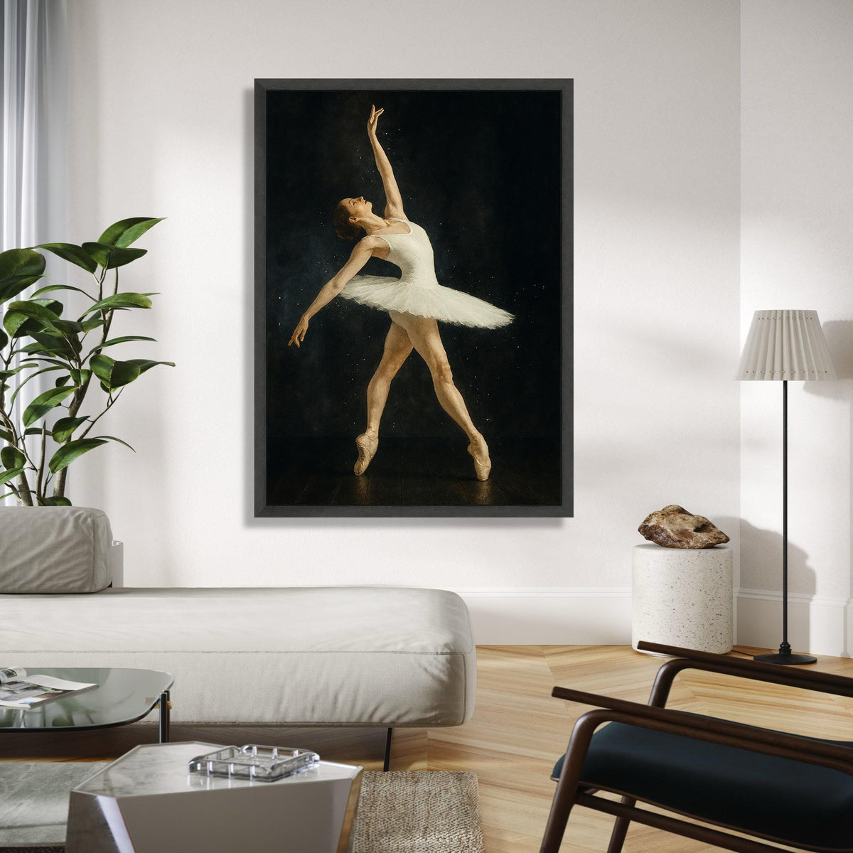 Graceful Ballet Dancer, White Tutu Canvas, Elegant Dance Pose Wall Art, Performing Arts Canvas, Classic Ballet Gift Art, Home Decor, Print