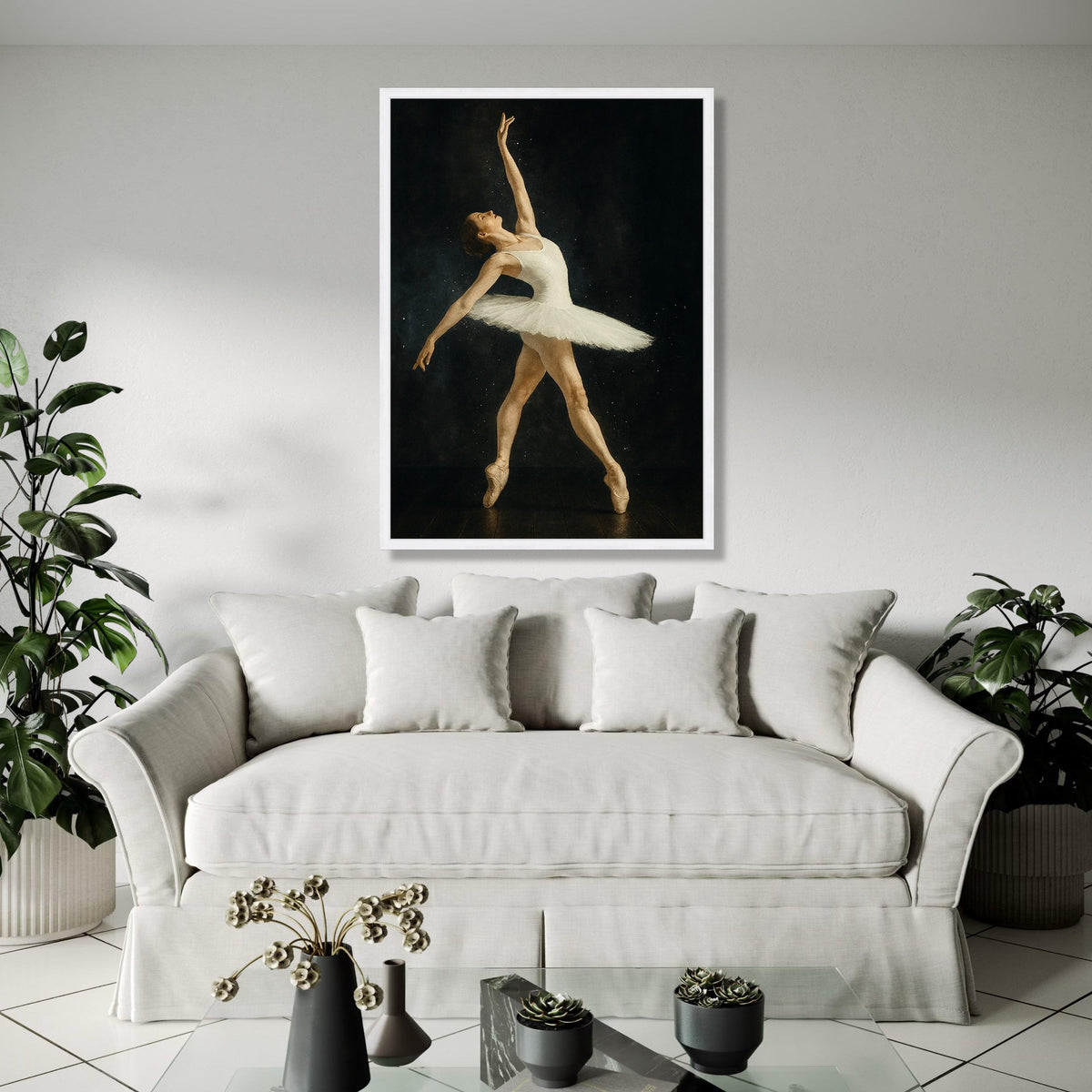 Graceful Ballet Dancer, White Tutu Canvas, Elegant Dance Pose Wall Art, Performing Arts Canvas, Classic Ballet Gift Art, Home Decor, Print