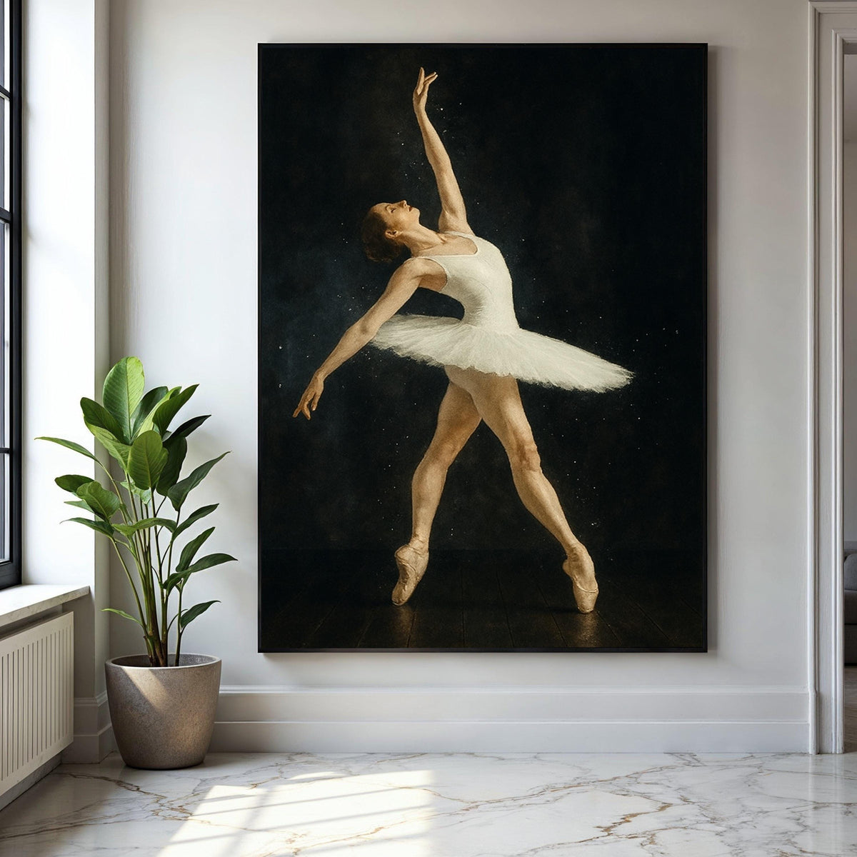 Graceful Ballet Dancer, White Tutu Canvas, Elegant Dance Pose Wall Art, Performing Arts Canvas, Classic Ballet Gift Art, Home Decor, Print