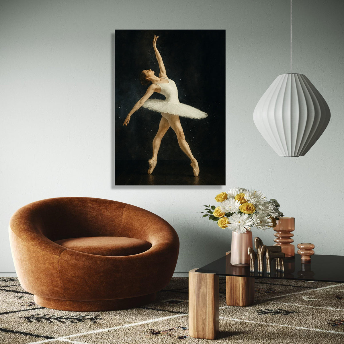 Graceful Ballet Dancer, White Tutu Canvas, Elegant Dance Pose Wall Art, Performing Arts Canvas, Classic Ballet Gift Art, Home Decor, Print