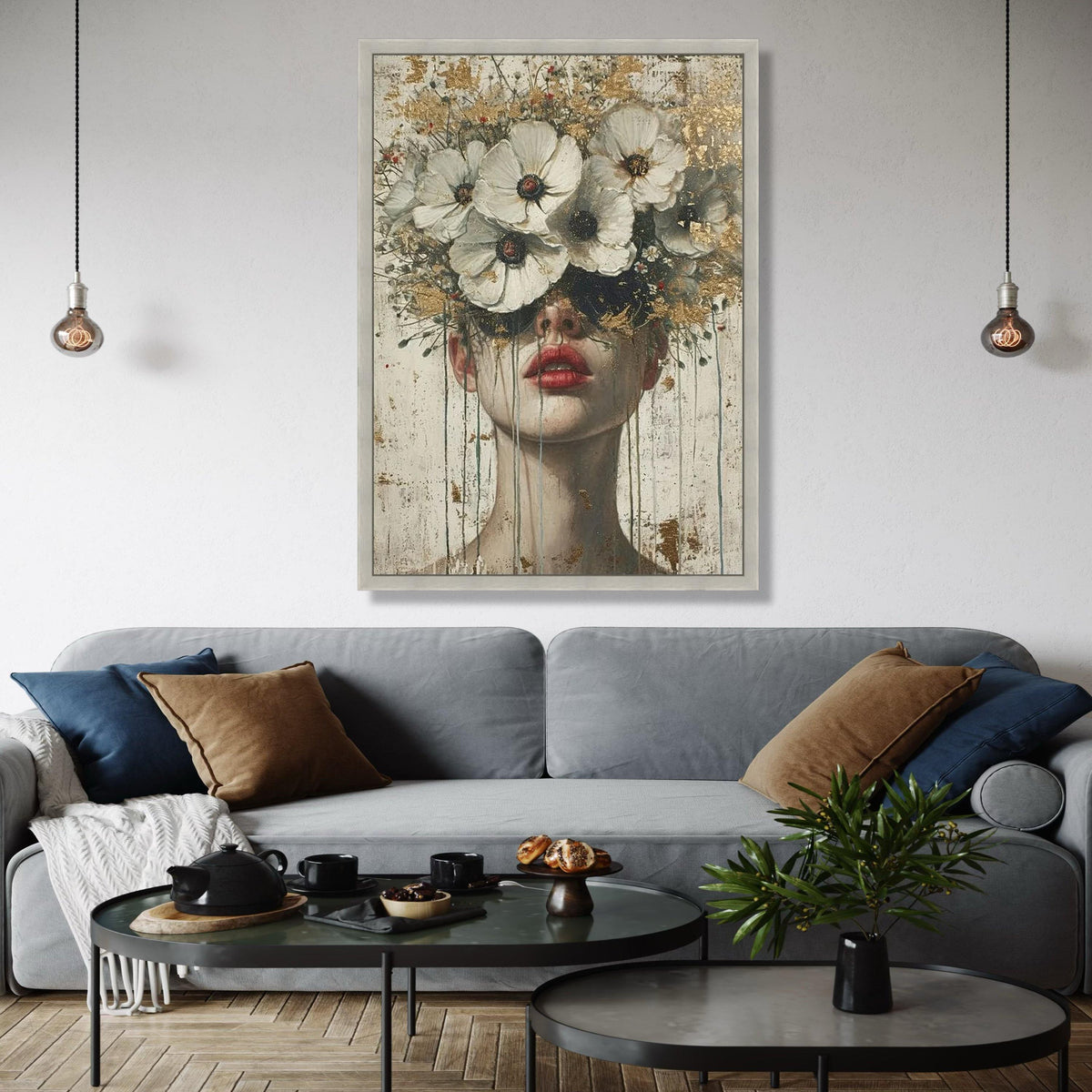 Abstract Woman Portrait Canvas, Floral Crown Wall Art, Contemporary Face Painting, Modern Decorative Canvas, Gift Art, Home Decor, Print