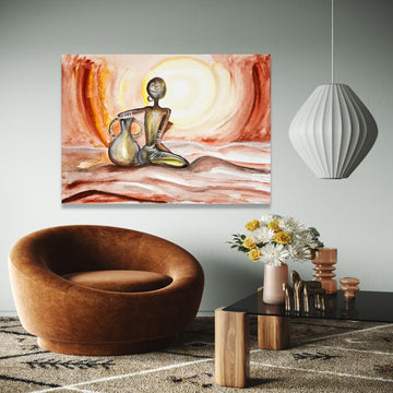 African Woman Silhouette Canvas, Ethnic Wall Art, Tribal Figure Painting, Warm Sunset Colors, Cultural Home Gift Art, Home Decor, Print