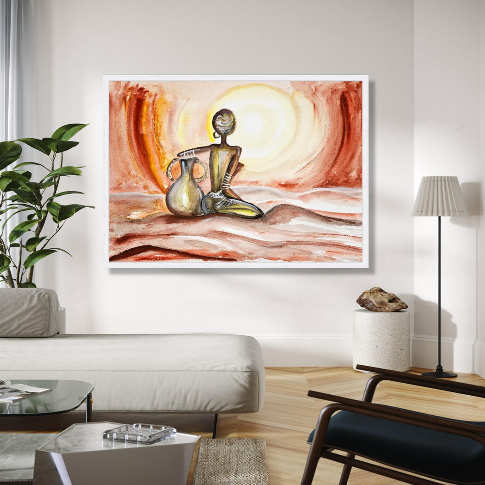 African Woman Silhouette Canvas, Ethnic Wall Art, Tribal Figure Painting, Warm Sunset Colors, Cultural Home Gift Art, Home Decor, Print