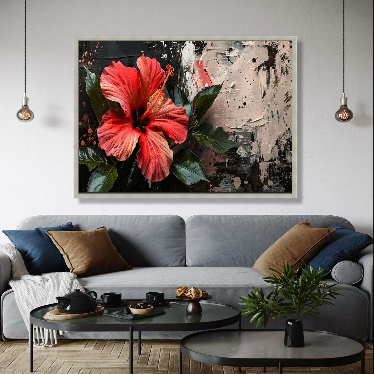 Vibrant Red Hibiscus Flower Canvas, Tropical Floral Wall Art, Modern Abstract Background, Botanical Canvas Gift Art, Home Decor, Print