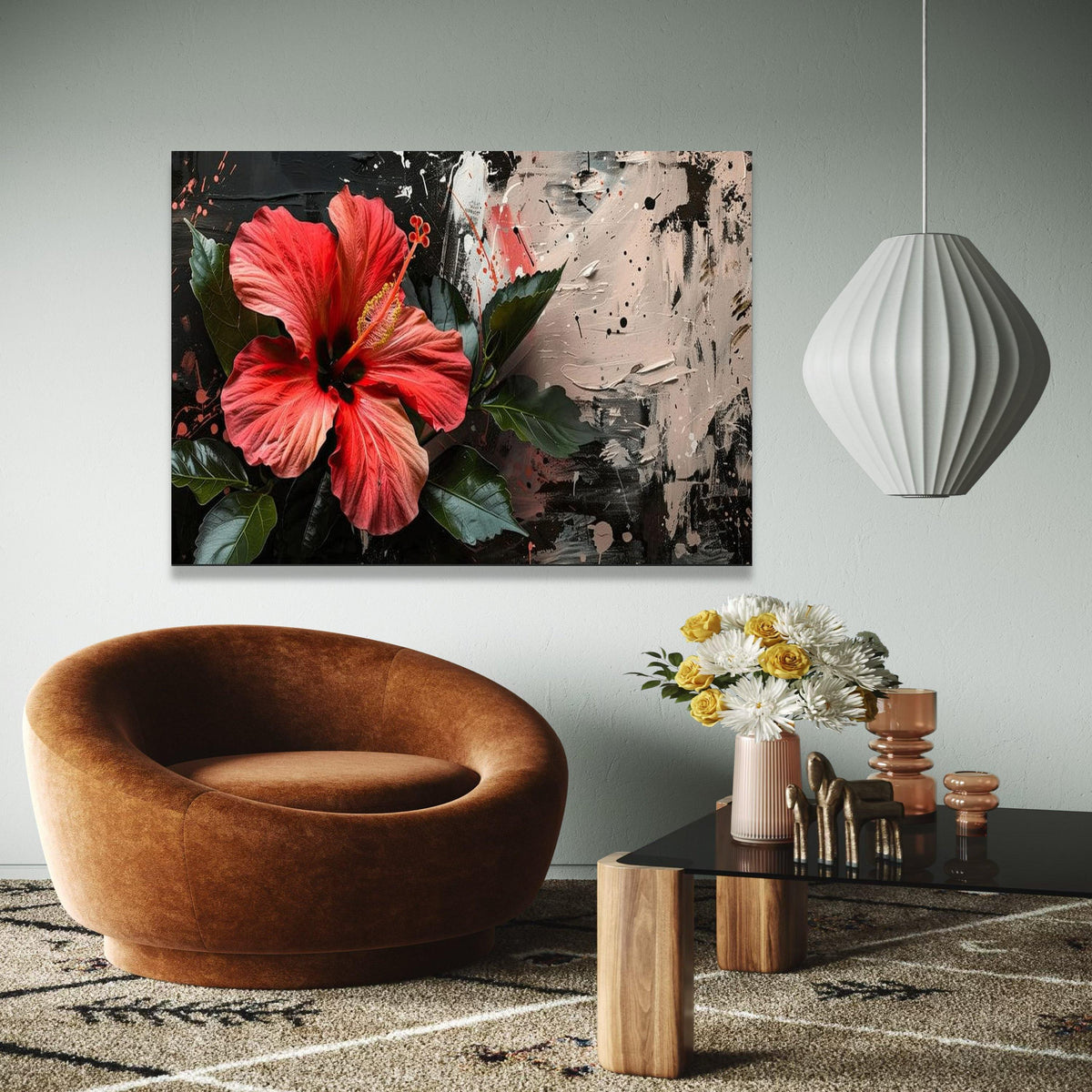 Vibrant Red Hibiscus Flower Canvas, Tropical Floral Wall Art, Modern Abstract Background, Botanical Canvas Gift Art, Home Decor, Print