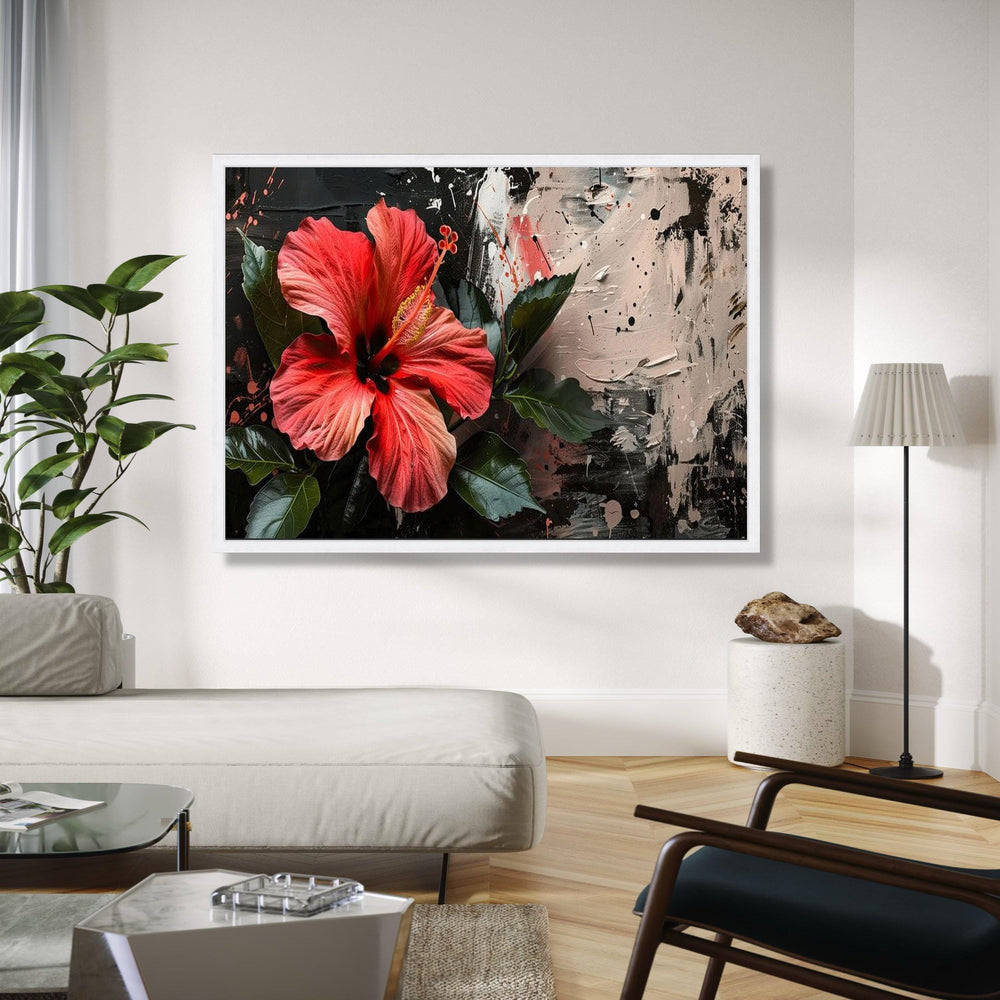 Vibrant Red Hibiscus Flower Canvas, Tropical Floral Wall Art, Modern Abstract Background, Botanical Canvas Gift Art, Home Decor, Print