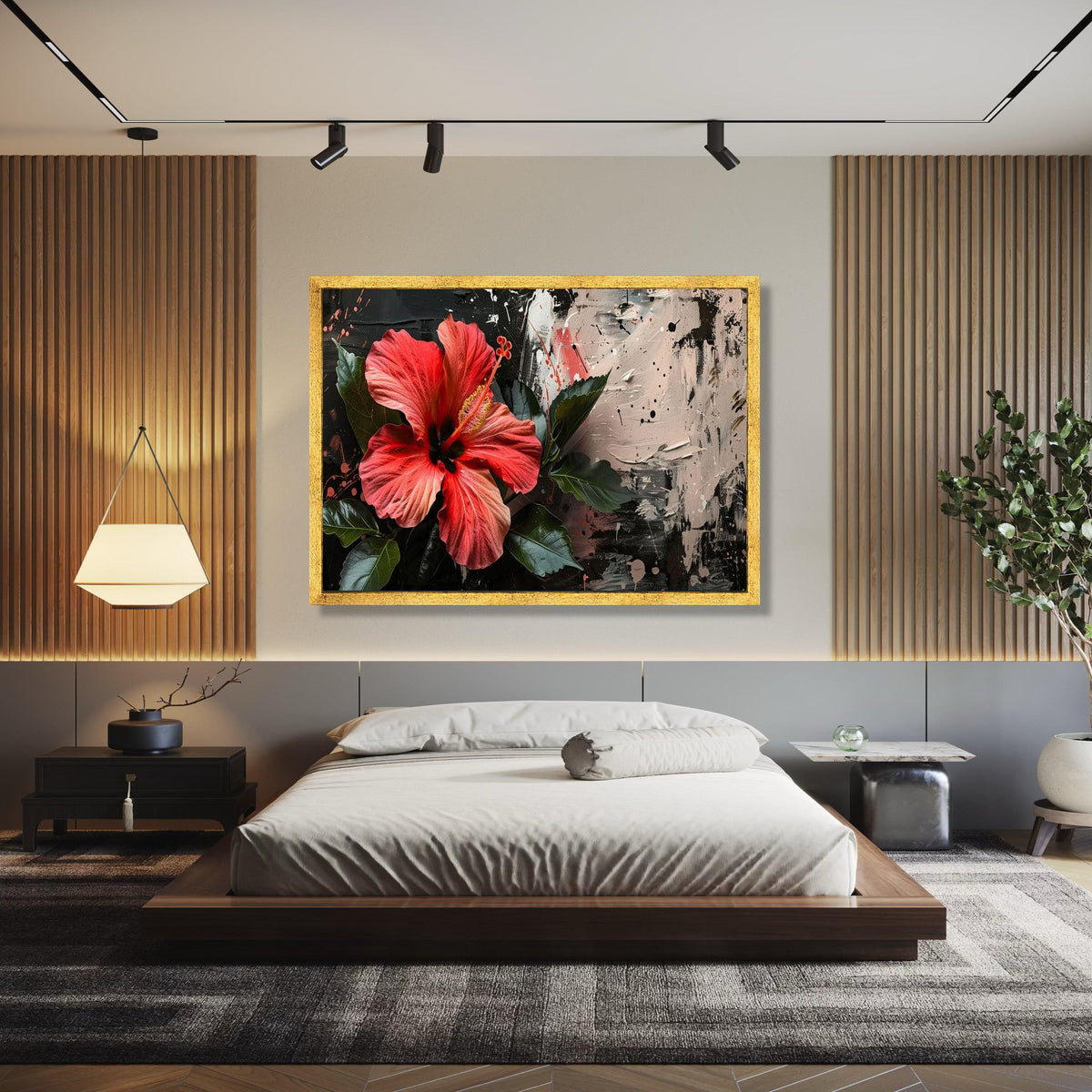 Vibrant Red Hibiscus Flower Canvas, Tropical Floral Wall Art, Modern Abstract Background, Botanical Canvas Gift Art, Home Decor, Print