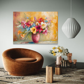 Vibrant Mixed Floral Bouquet Canvas, Colorful Flowers Painting, Vase Still Life Wall Art, Home Decor Canvas, Gift Art, Home Decor, Print