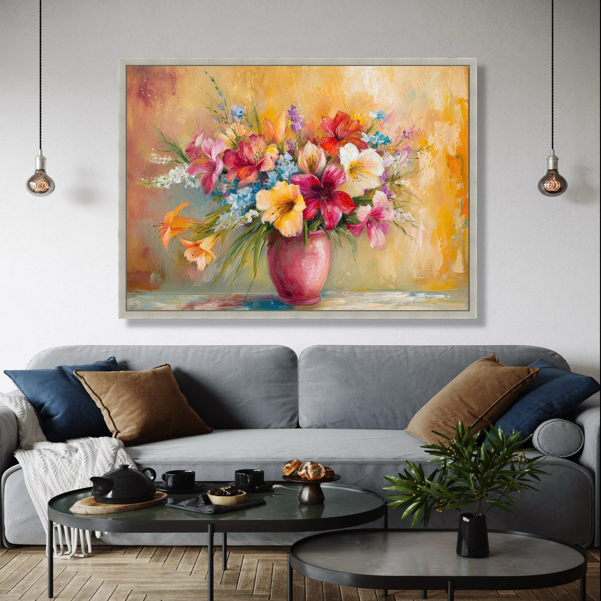 Vibrant Mixed Floral Bouquet Canvas, Colorful Flowers Painting, Vase Still Life Wall Art, Home Decor Canvas, Gift Art, Home Decor, Print