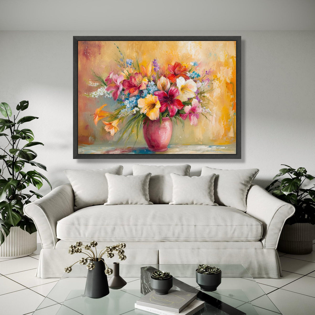 Vibrant Mixed Floral Bouquet Canvas, Colorful Flowers Painting, Vase Still Life Wall Art, Home Decor Canvas, Gift Art, Home Decor, Print