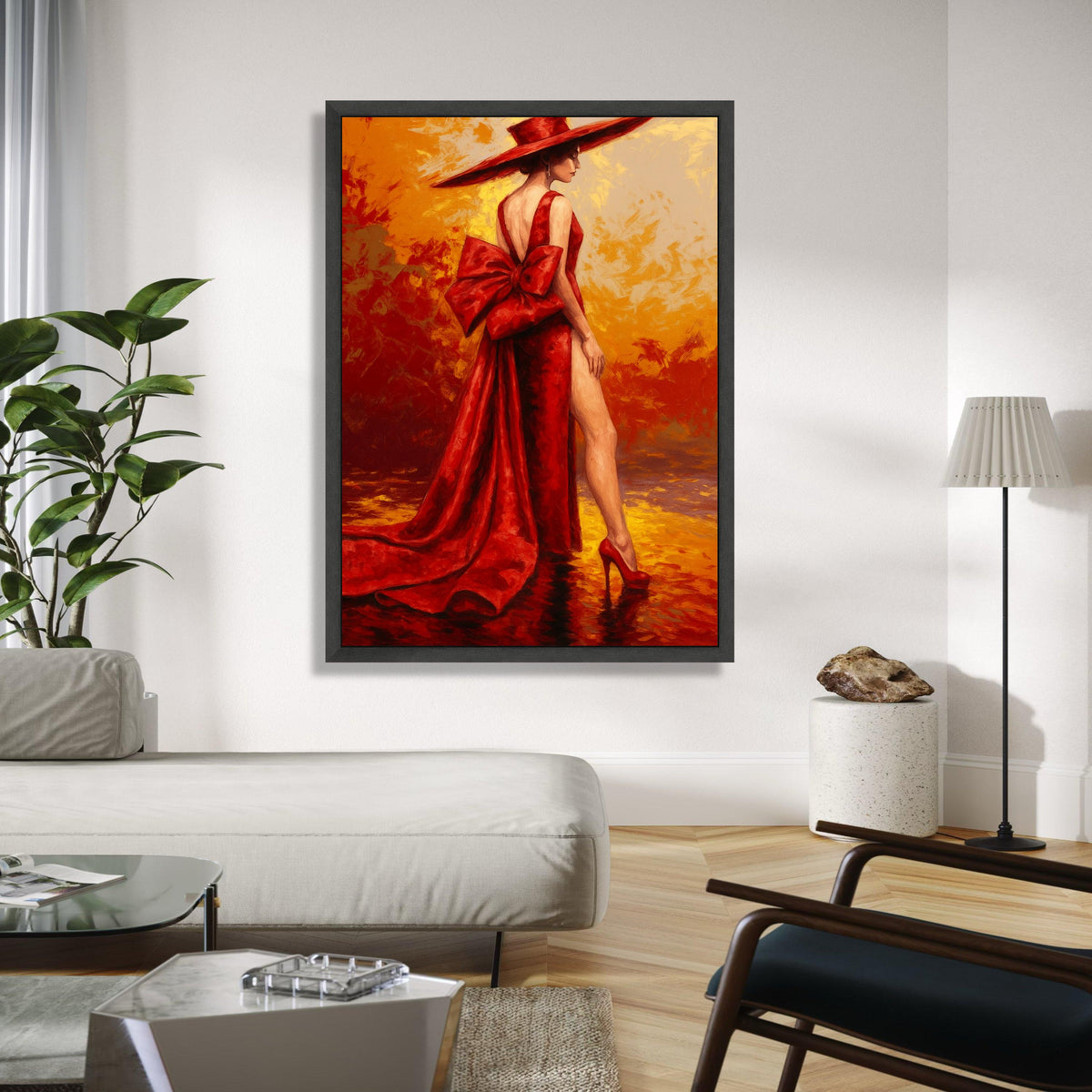 Elegant Woman in Red Dress Canvas, Fashion Art Print, Glamour Portrait Wall Art, Stylish Home Decoration, Red Gift Art, Home Decor, Print