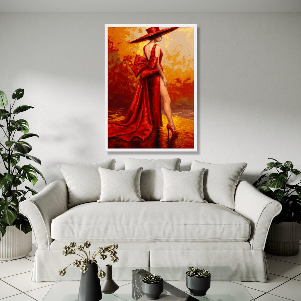 Elegant Woman in Red Dress Canvas, Fashion Art Print, Glamour Portrait Wall Art, Stylish Home Decoration, Red Gift Art, Home Decor, Print