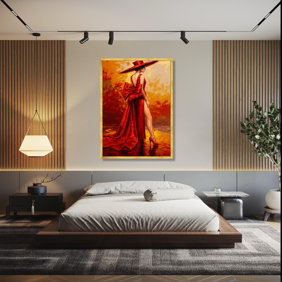 Elegant Woman in Red Dress Canvas, Fashion Art Print, Glamour Portrait Wall Art, Stylish Home Decoration, Red Gift Art, Home Decor, Print
