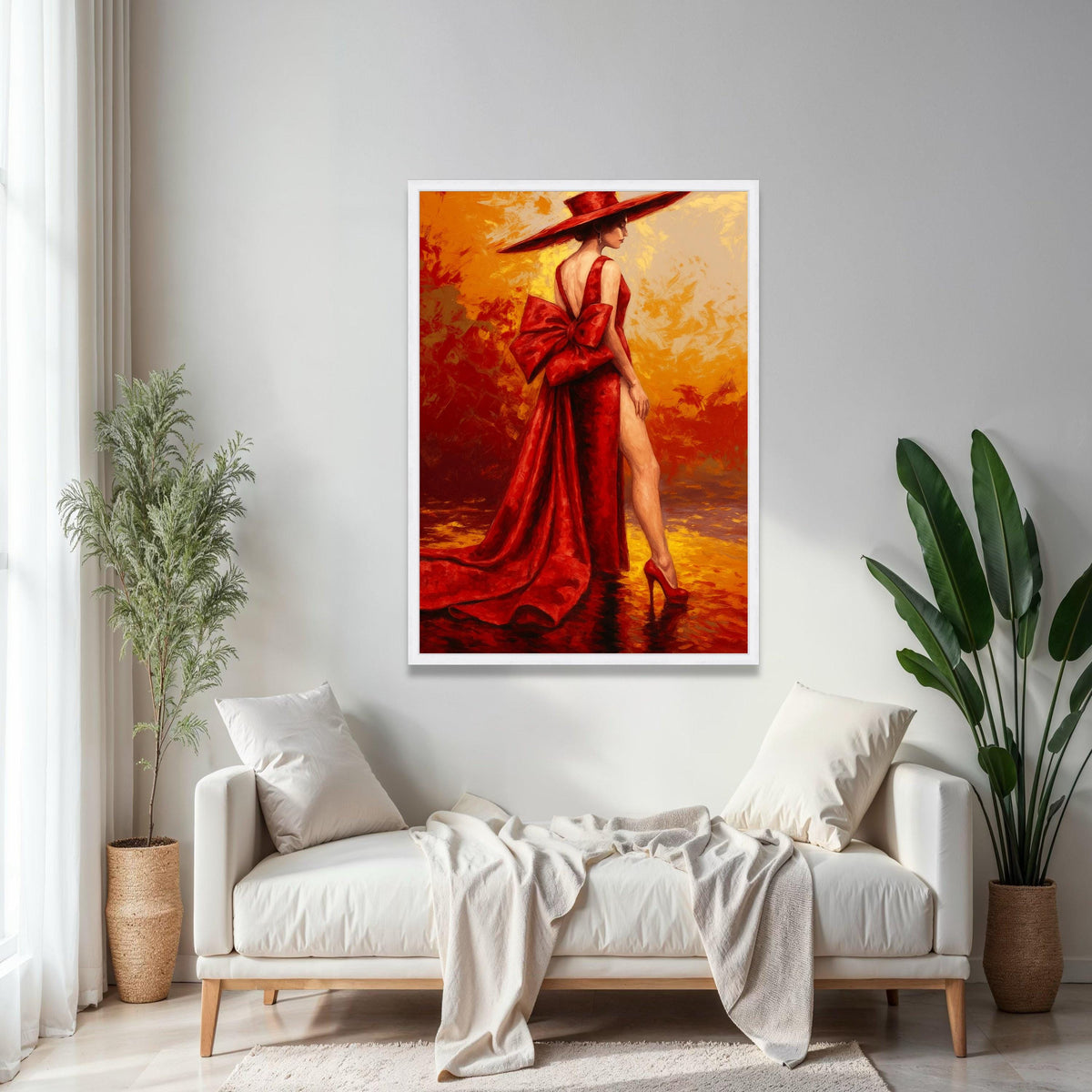 Elegant Woman in Red Dress Canvas, Fashion Art Print, Glamour Portrait Wall Art, Stylish Home Decoration, Red Gift Art, Home Decor, Print