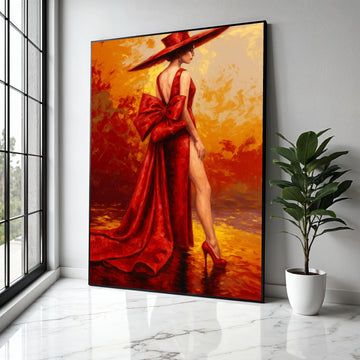 Elegant Woman in Red Dress Canvas, Fashion Art Print, Glamour Portrait Wall Art, Stylish Home Decoration, Red Gift Art, Home Decor, Print