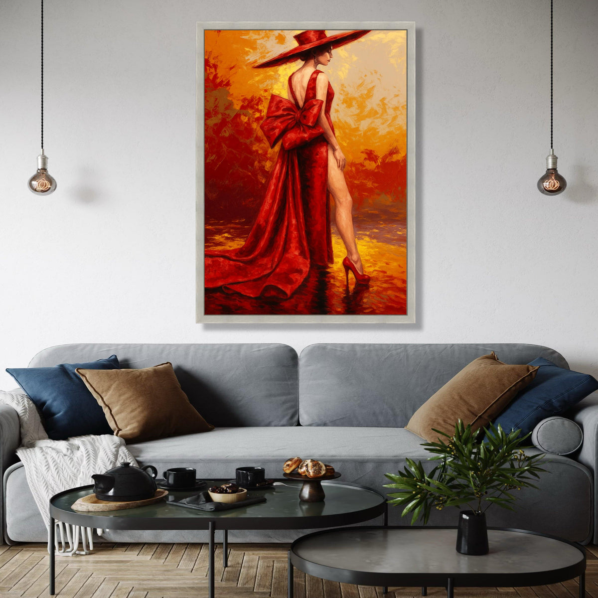 Elegant Woman in Red Dress Canvas, Fashion Art Print, Glamour Portrait Wall Art, Stylish Home Decoration, Red Gift Art, Home Decor, Print