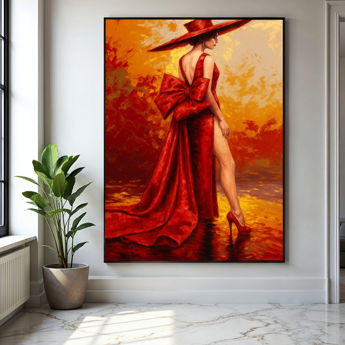 Elegant Woman in Red Dress Canvas, Fashion Art Print, Glamour Portrait Wall Art, Stylish Home Decoration, Red Gift Art, Home Decor, Print