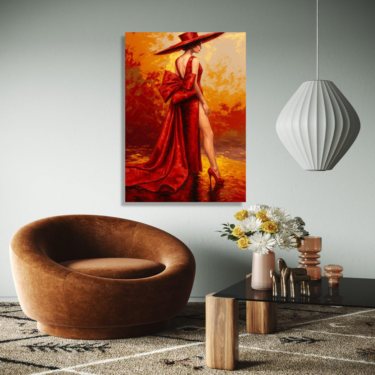 Elegant Woman in Red Dress Canvas, Fashion Art Print, Glamour Portrait Wall Art, Stylish Home Decoration, Red Gift Art, Home Decor, Print