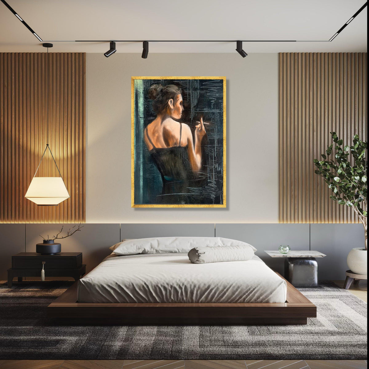 Elegant Woman Smoking Canvas, Vintage Style Wall Art, Feminine Portrait Painting, Moody Interior Decor, Gift Art, Home Decor, Print