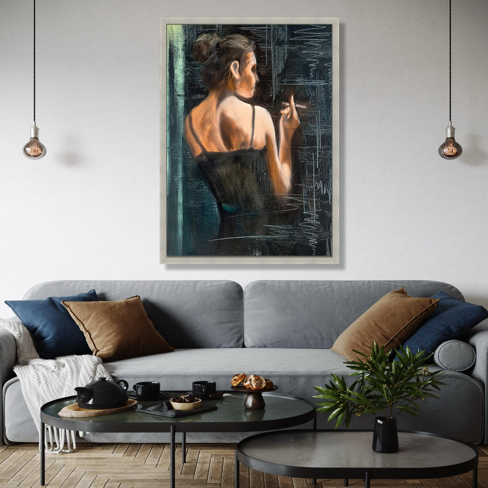 Elegant Woman Smoking Canvas, Vintage Style Wall Art, Feminine Portrait Painting, Moody Interior Decor, Gift Art, Home Decor, Print