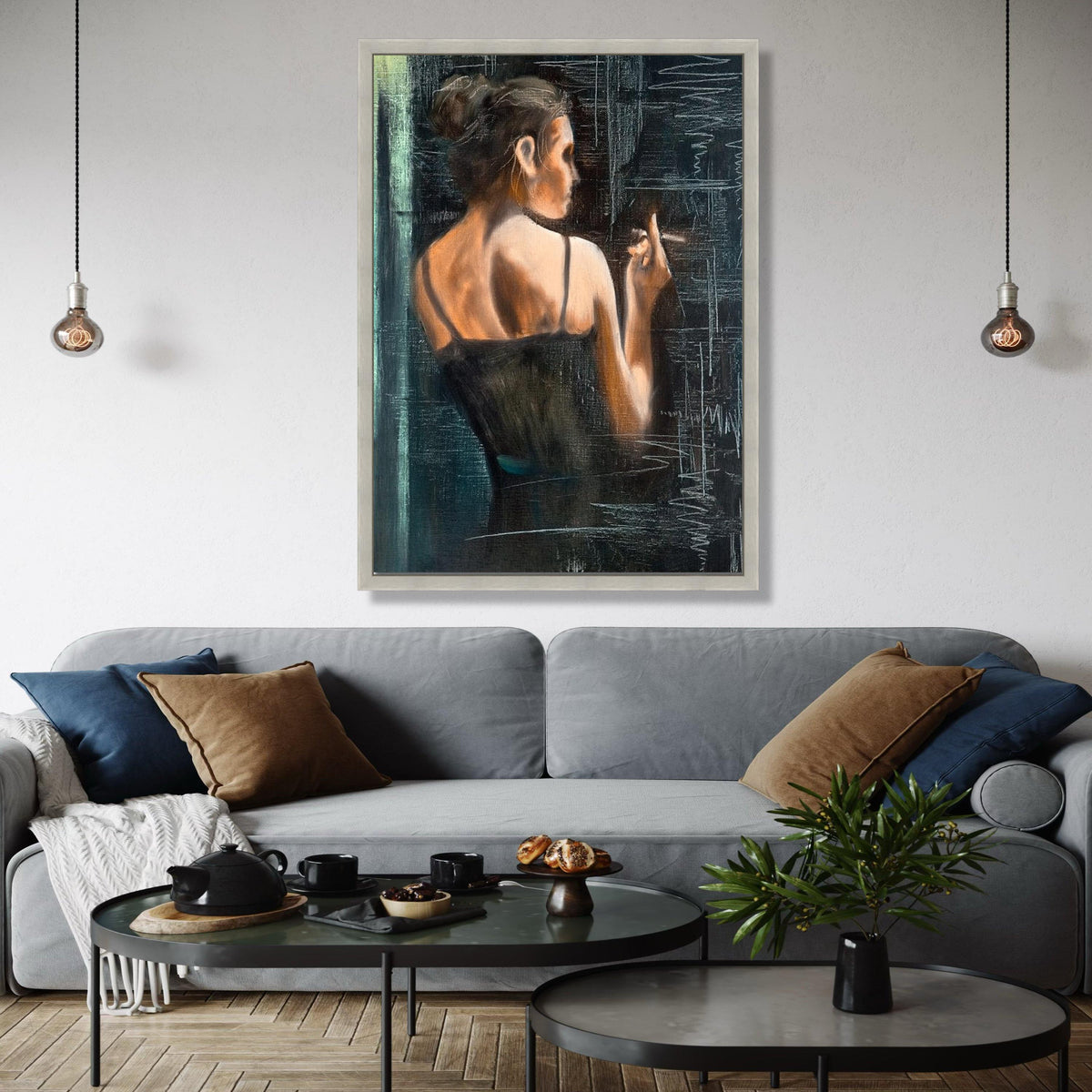 Elegant Woman Smoking Canvas, Vintage Style Wall Art, Feminine Portrait Painting, Moody Interior Decor, Gift Art, Home Decor, Print